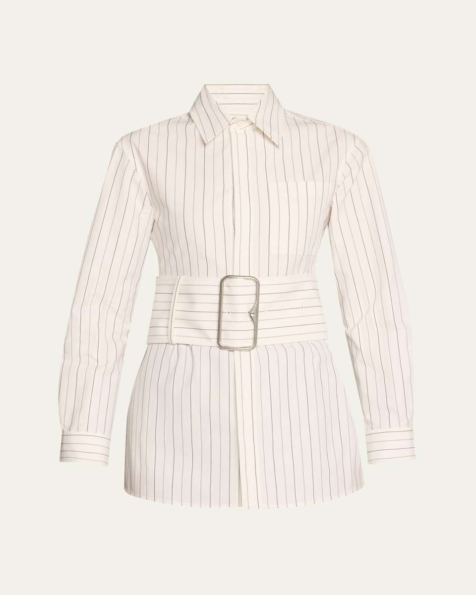 Pinstripe Belted Cotton Shirt